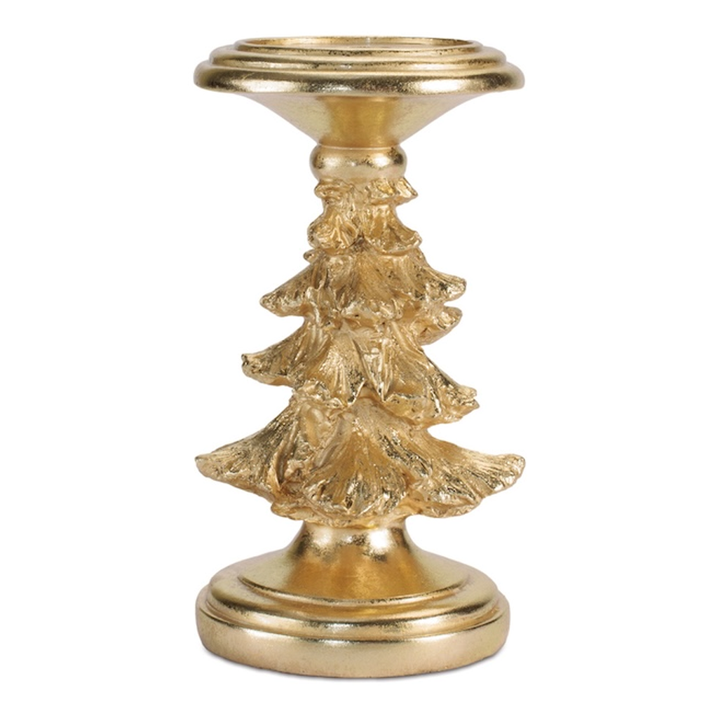 Candelabro de Resina en Forma de Pino, Dorado, 21.6 cm