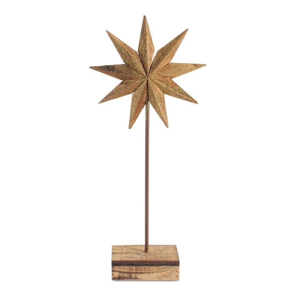 Estrella Decorativa de Madera Dorada con Base, 45.7 cm