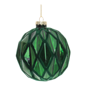 Esfera Navideña de Vidrio Facetado, Verde Esmeralda, 3 Formas