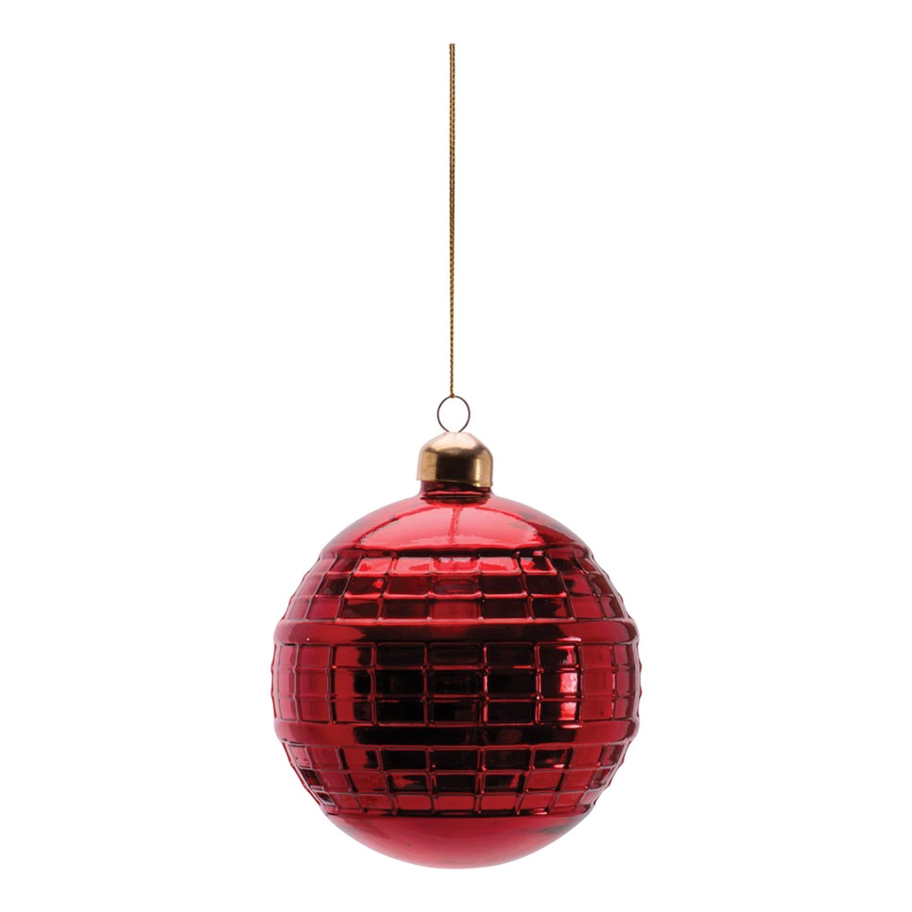 Esfera Navideña de Vidrio con Textura de Rejilla, Rojo, 10.2 cm