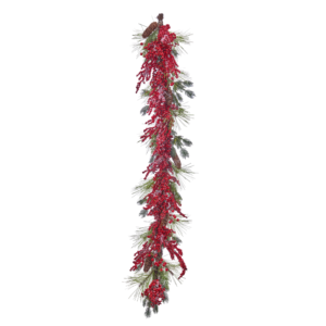 Guirnalda de Pino y Bayas Escarchada, Rojo, 1.52 m