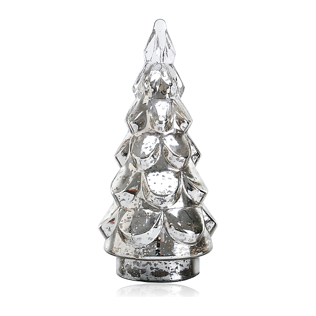 Árbol Navideño de Vidrio Mediano, Plateado, 36 cm