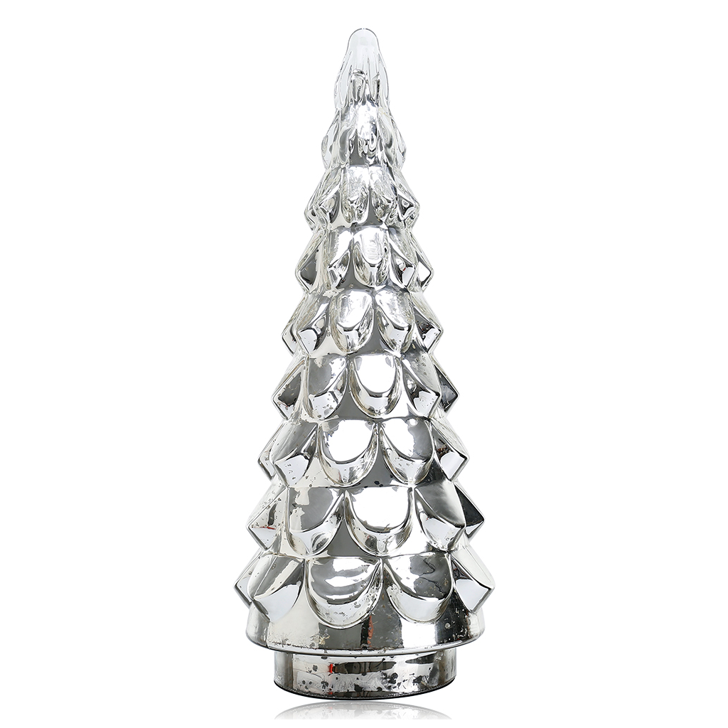 Árbol Navideño de Vidrio Grande, Plateado, 55 cm