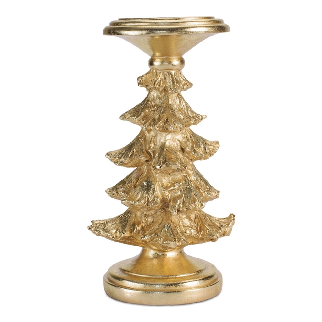 Candelabro de Resina en Forma de Pino, Dorado, 25.4 cm