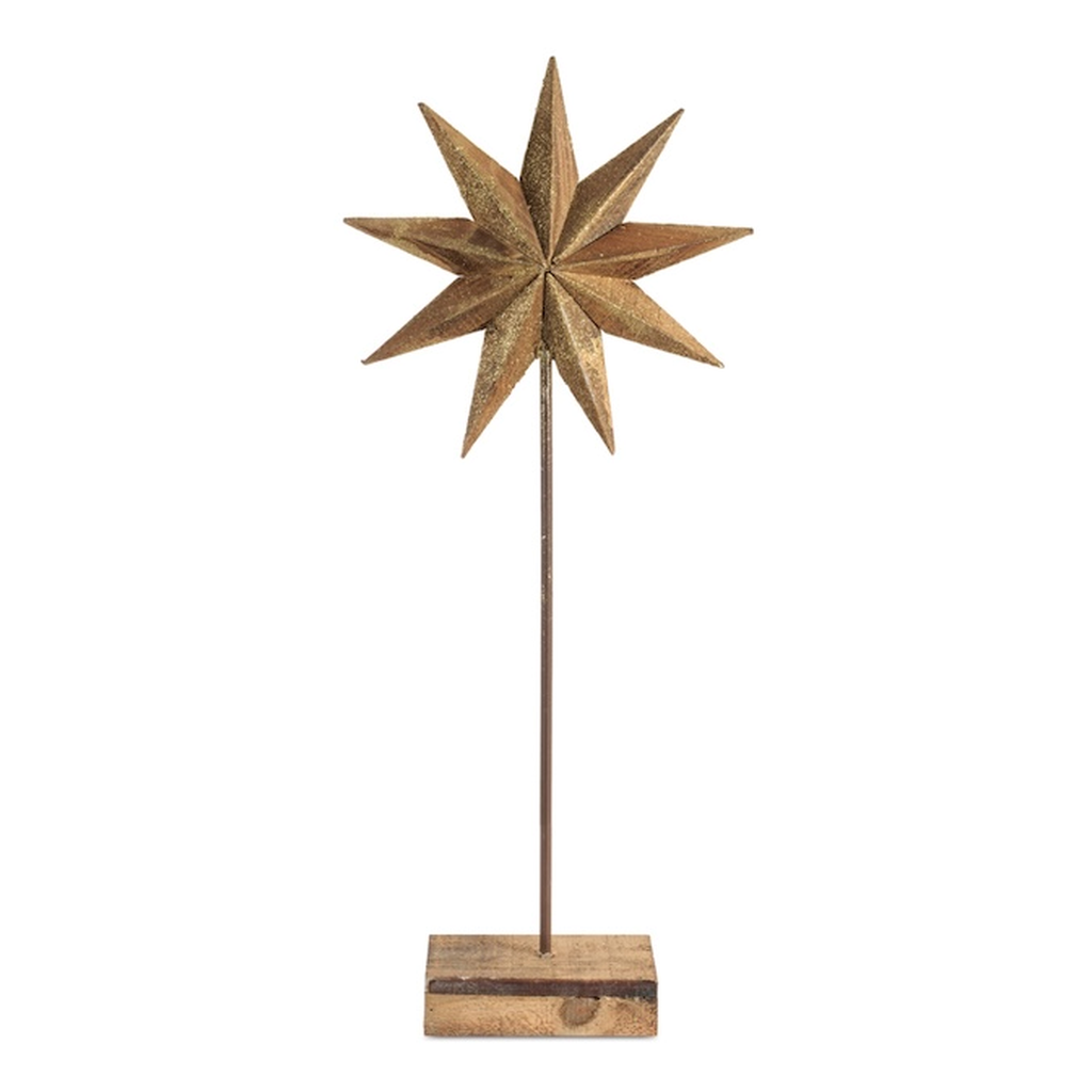 Estrella Decorativa de Madera Dorada con Base, 55.9 cm