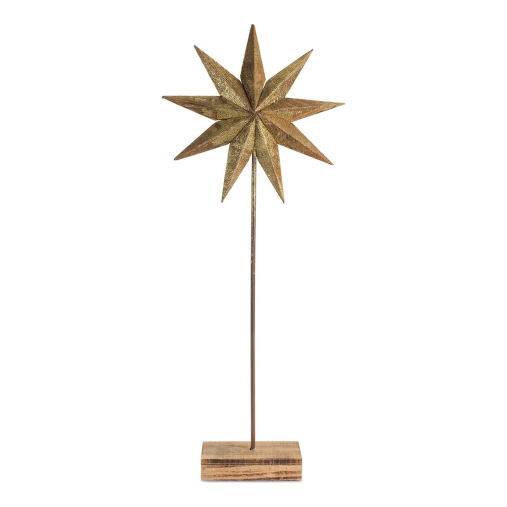 Estrella Decorativa de Madera Dorada con Base, 69.8 cm