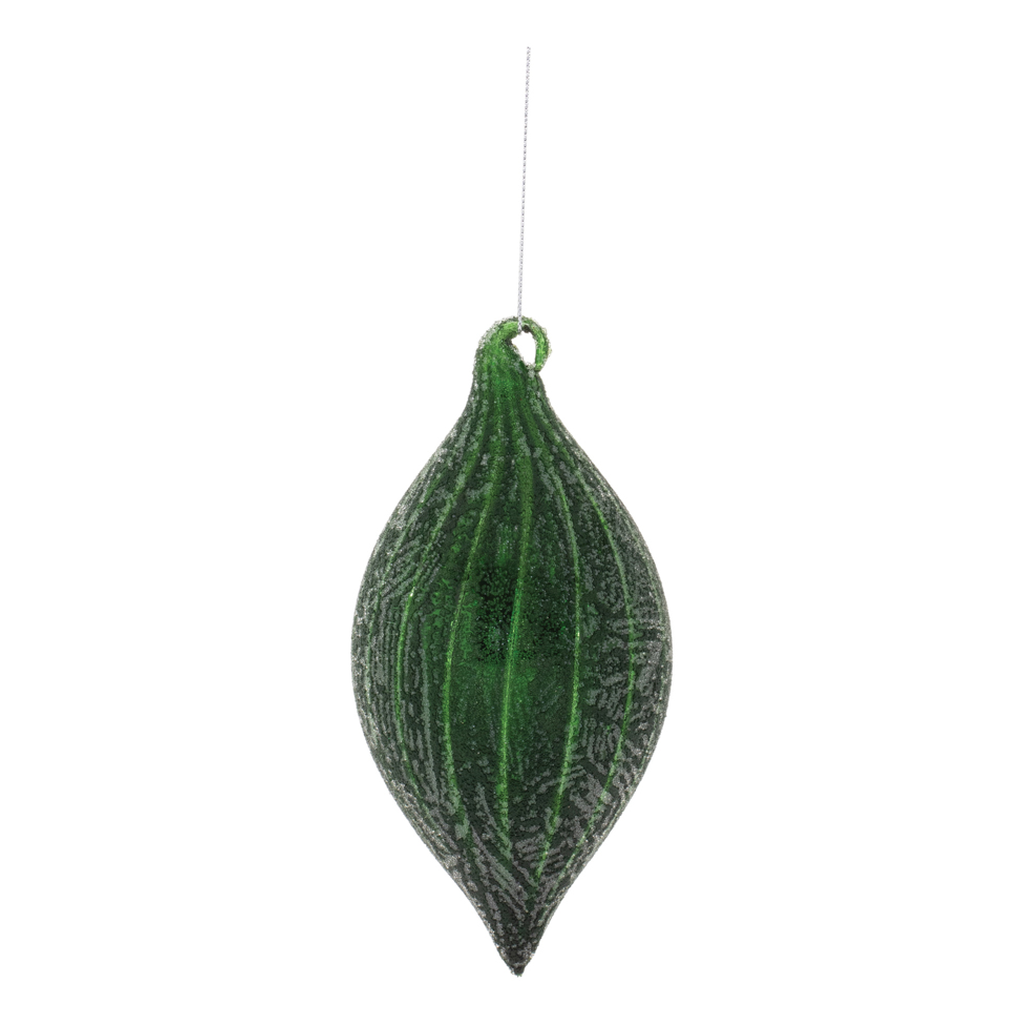Adorno Navideño Colgante de Vidrio Aterciopelado, Verde Oscuro, 16.5 cm