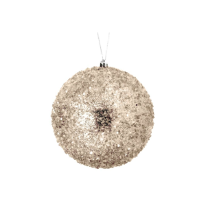 Esfera Navideña Metalizada Escarchada, Champagne, 15 cm