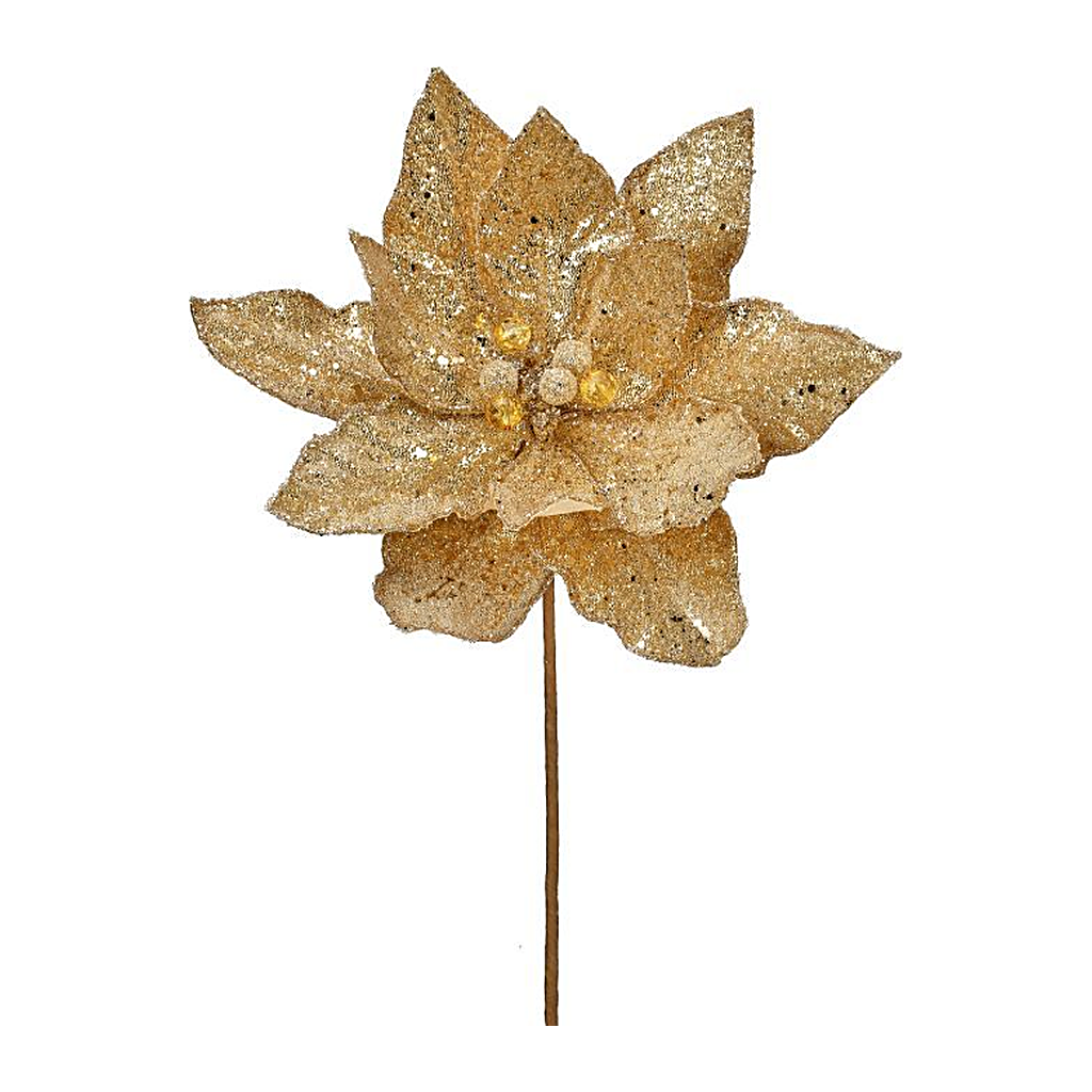 Vara de Flor de Pascua con Microcuentas y Lentejuelas, Dorado, 61 cm