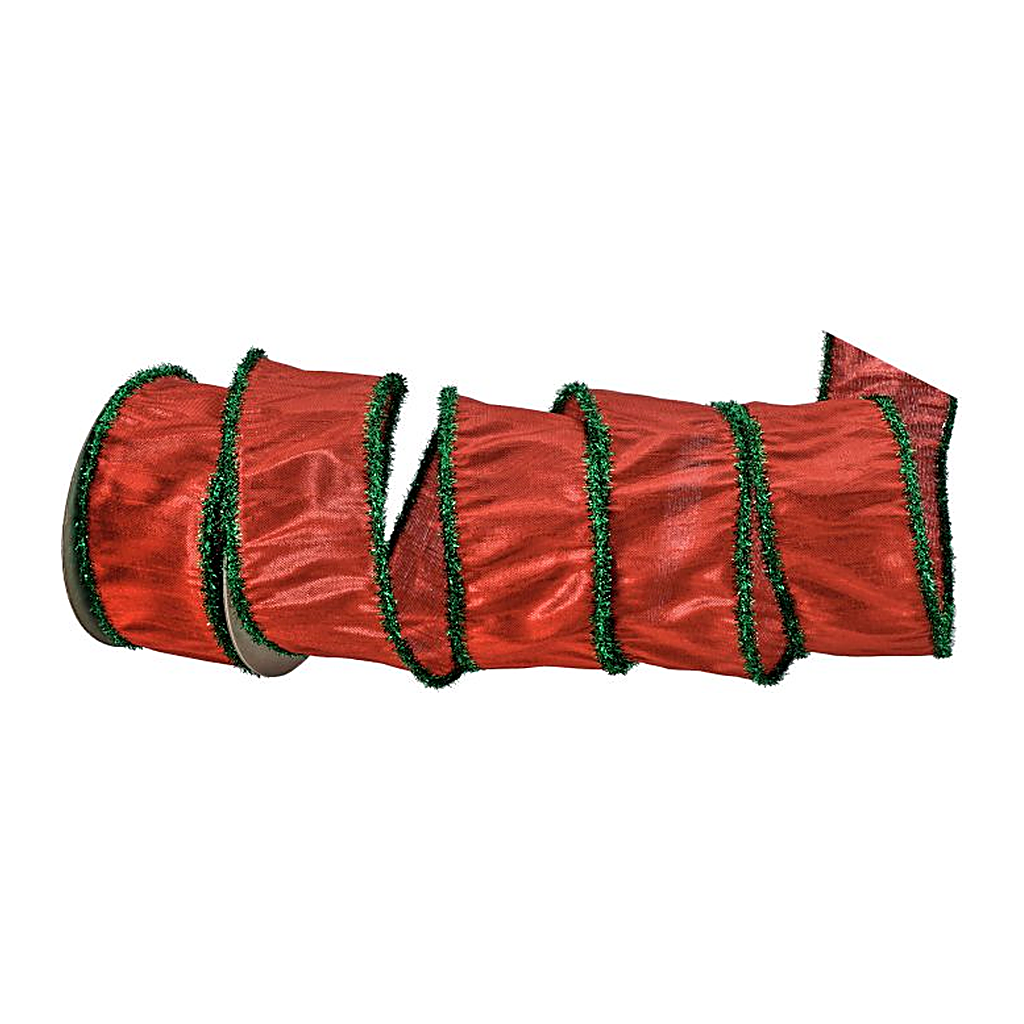 Listón Metalizado Dupion con Oropel, Rojo y Verde