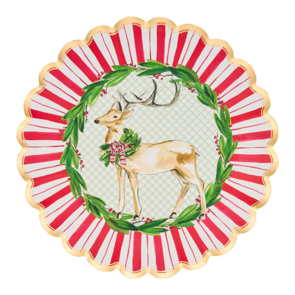 Plato Desechable Grande Ondulado Holly Berry – 8 unidades